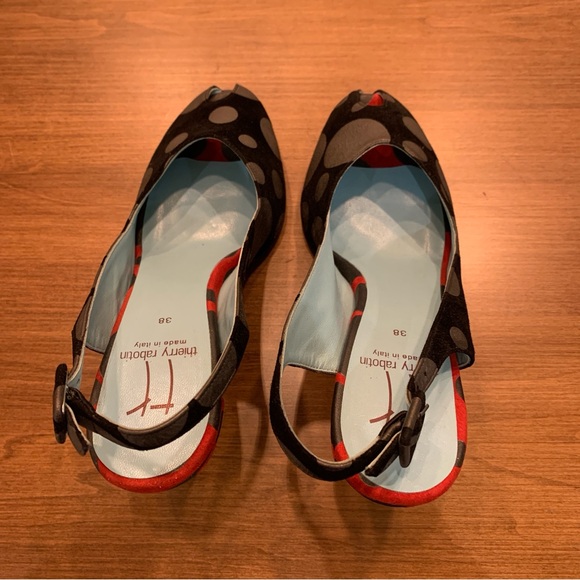 Thierry Rabotin Black and Red Polkadot Leather Heels, Size 38 / 7.5 - Picture 5 of 10